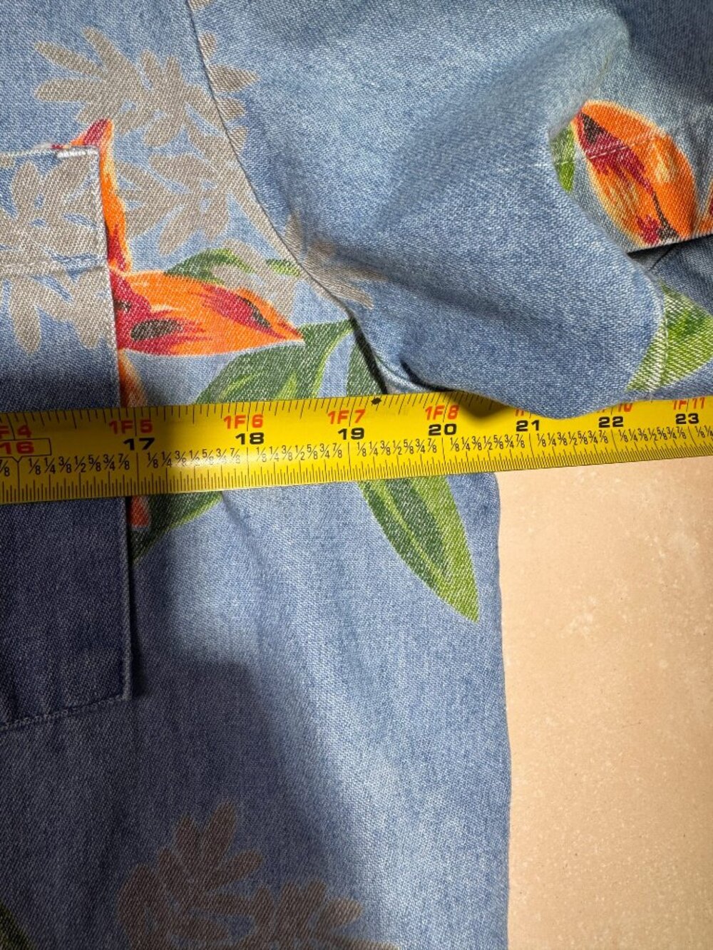 Tropical Floral Chambray Denim Camp Shirt Boxy M - Picture 5 of 11